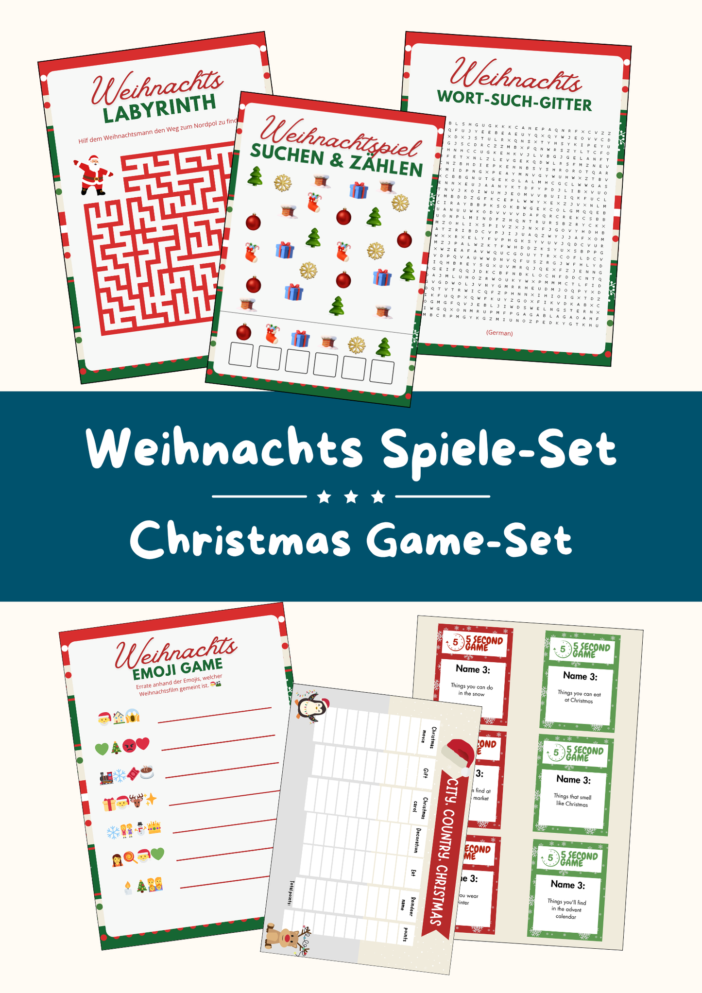 Weihnachts-Spiele Set | 9 Spiele für die ganze Familie.