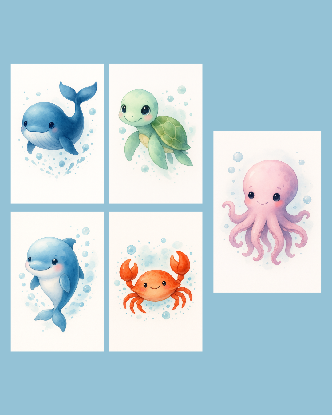 5-Poster-Set – Unterwassertiere (Nur Digitale Prints, PDF & PNG)