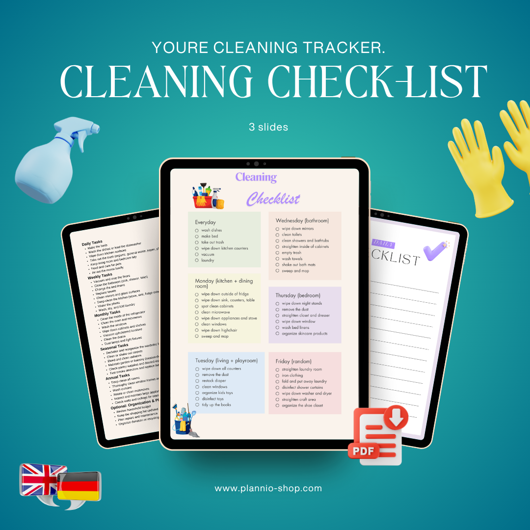 Putz-Checkliste – 3 Versionen | Sofortiger PDF-Download